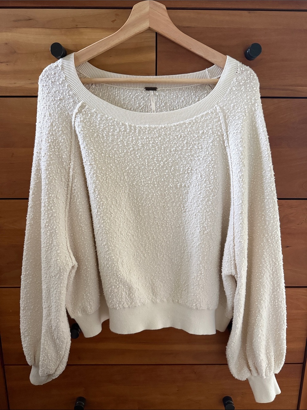 Free People Cream Bouclé Scoop-Neck Oversized Sweater Size S